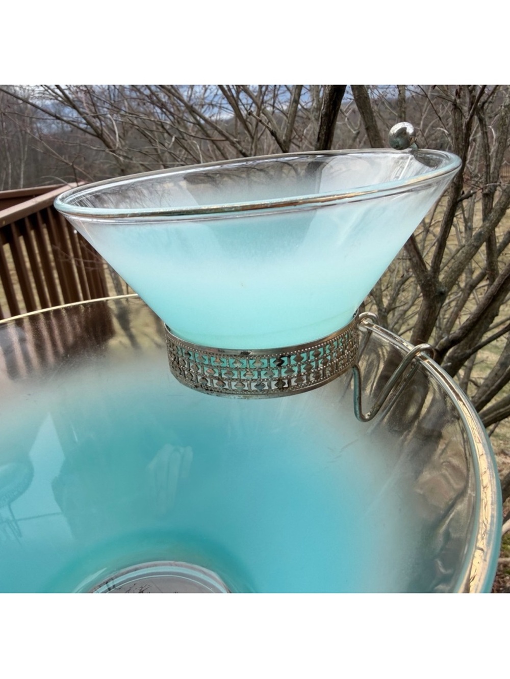 Vintage MCM Turquoise Blendo Federal Glass Chip and Dip Serving Bowl set - Picture 4 of 6